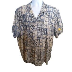 Jade Fashions Hawaii Collared Tribal Tiki Turtle Hawaiian Shirt XXL